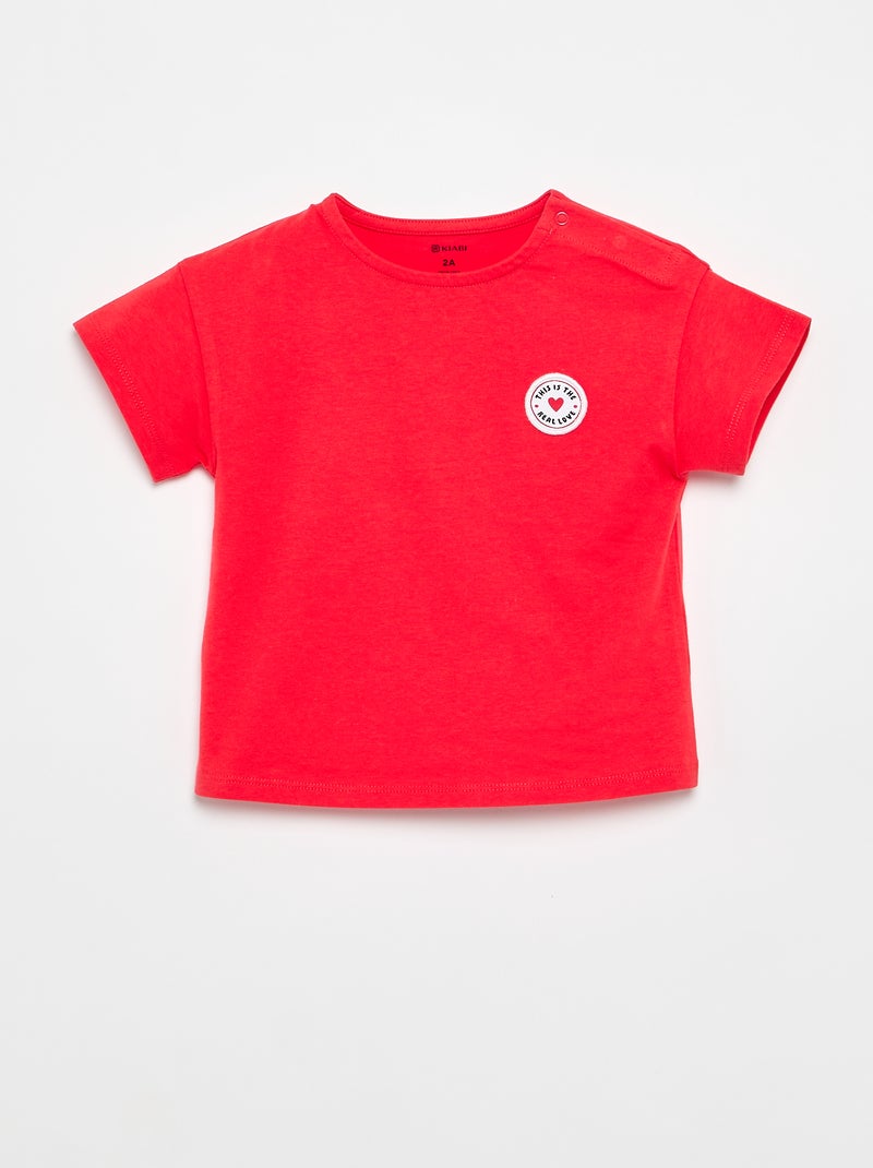 T-shirt a maniche corte con cuore cucito Rosso - Kiabi