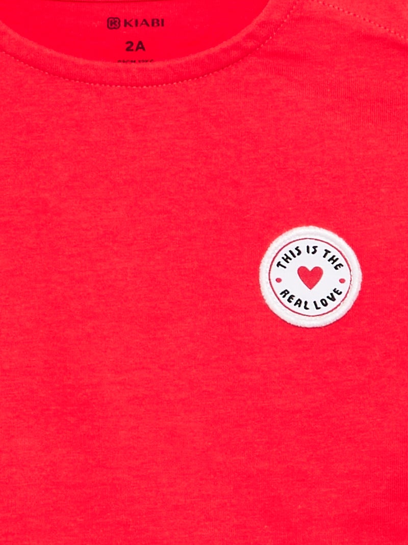 T-shirt a maniche corte con cuore cucito Rosso - Kiabi