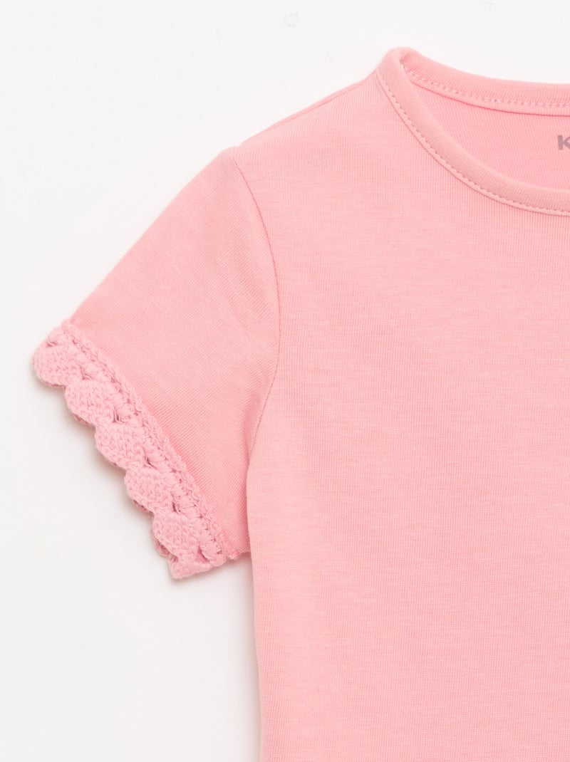 T-shirt a maniche corte con dettagli all'uncinetto Rosa - Kiabi