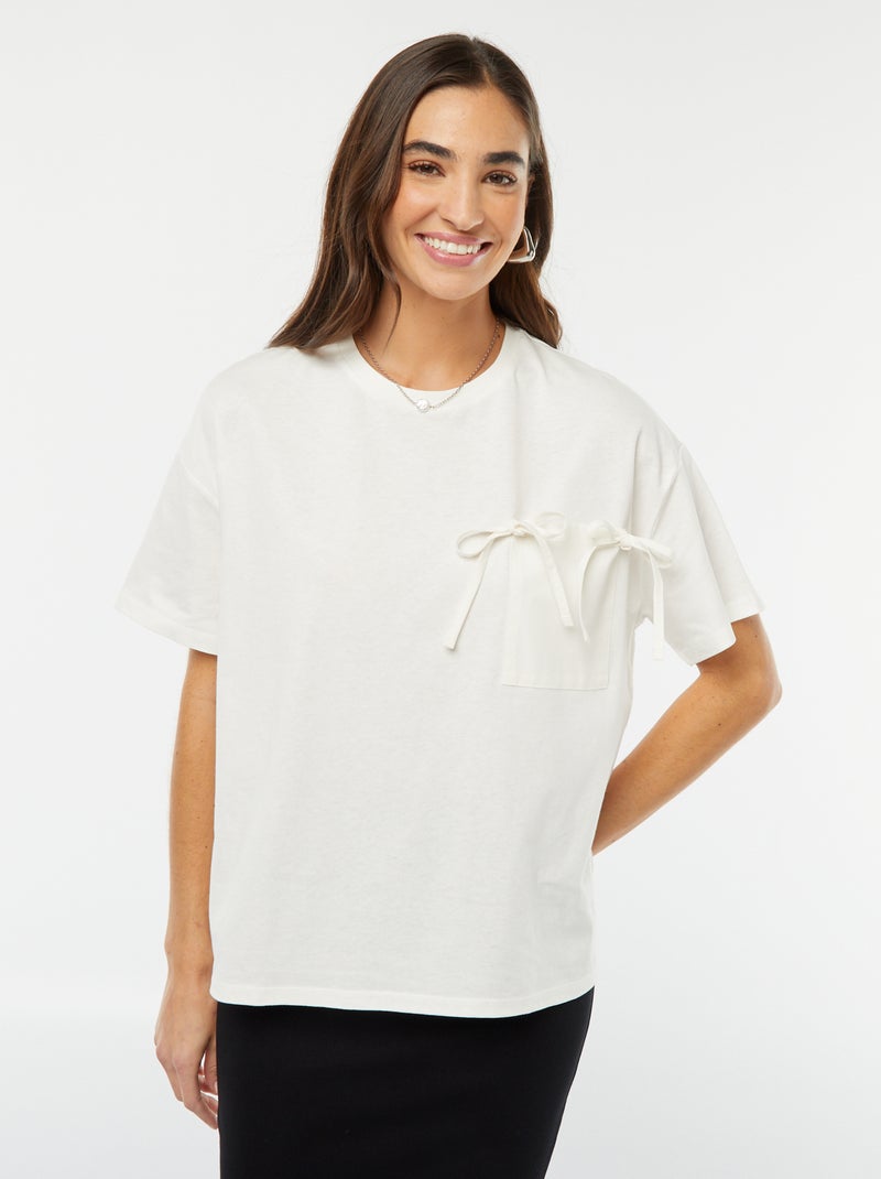 T-shirt a maniche corte con fiocchi decorativi bianco - Kiabi