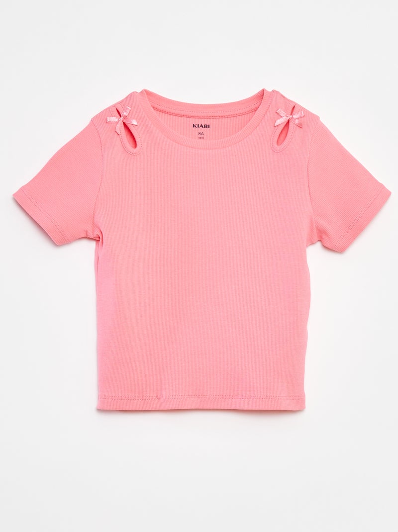 T-shirt a maniche corte con fiocchi decorativi rosa - Kiabi