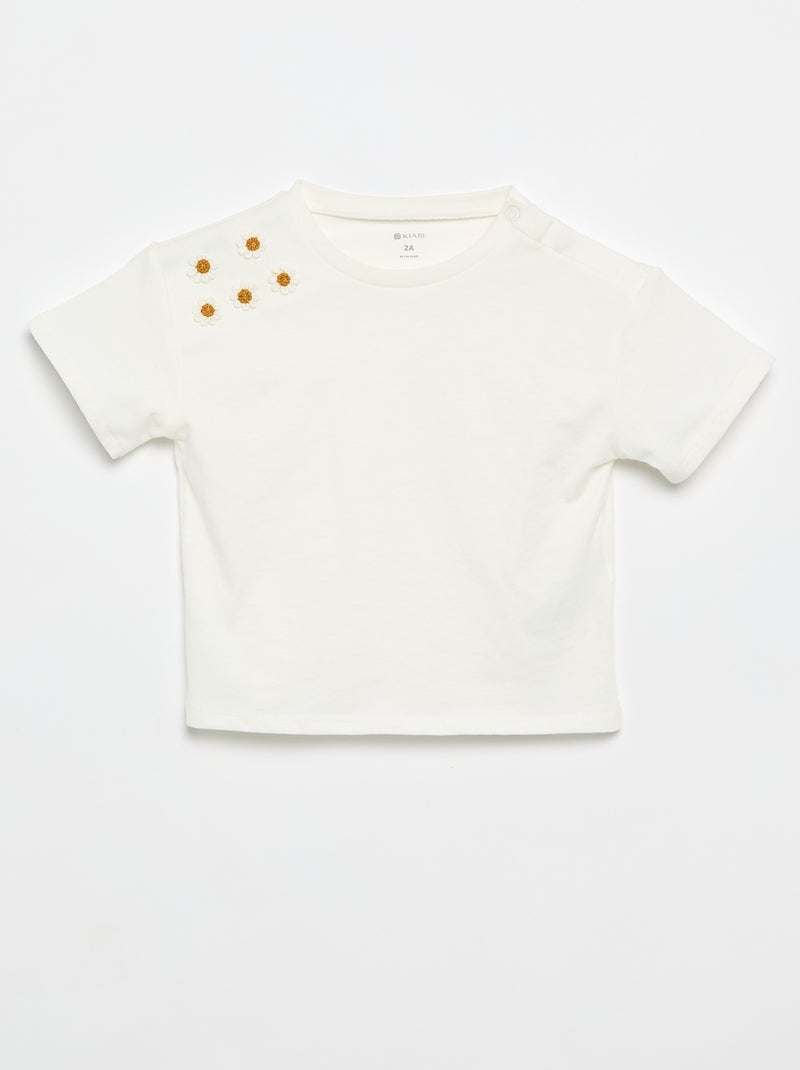 T-shirt a maniche corte con fiori sulla spalla Bianco - Kiabi