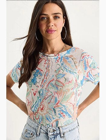 T-shirt a maniche corte con girocollo a fiori lucci