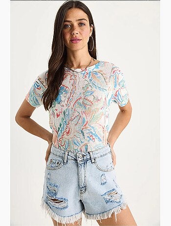 T-shirt a maniche corte con girocollo a fiori lucci