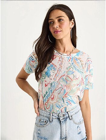 T-shirt a maniche corte con girocollo a fiori lucci