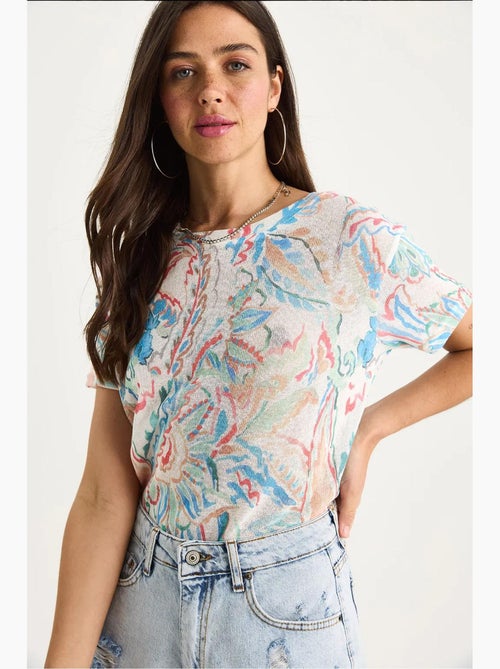 T-shirt a maniche corte con girocollo a fiori lucci - Kiabi T-shirt a maniche corte con girocollo a fiori lucci - Kiabi