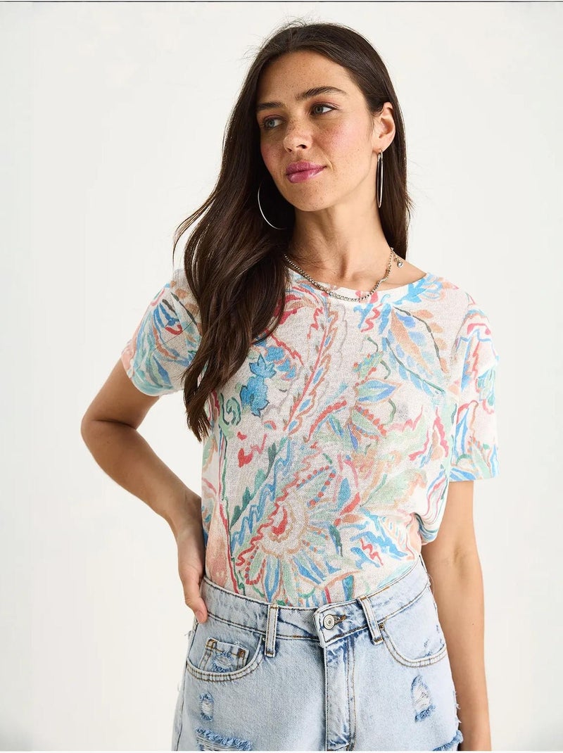 T-shirt a maniche corte con girocollo a fiori lucci Blu zaffiro - Kiabi