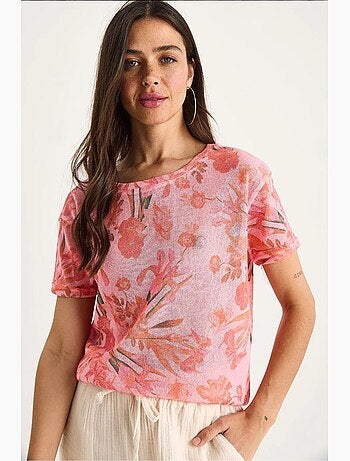T-shirt a maniche corte con girocollo a fiori lucci