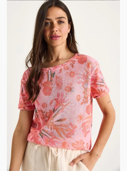 T-shirt a maniche corte con girocollo a fiori lucci - Kiabi T-shirt a maniche corte con girocollo a fiori lucci - Kiabi