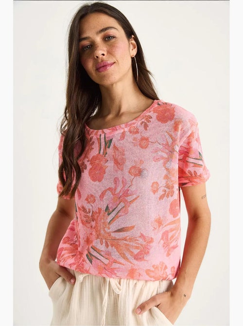 T-shirt a maniche corte con girocollo a fiori lucci - Kiabi T-shirt a maniche corte con girocollo a fiori lucci - Kiabi