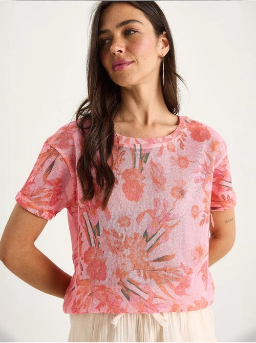 T-shirt a maniche corte con girocollo a fiori lucci - Kiabi T-shirt a maniche corte con girocollo a fiori lucci - Kiabi