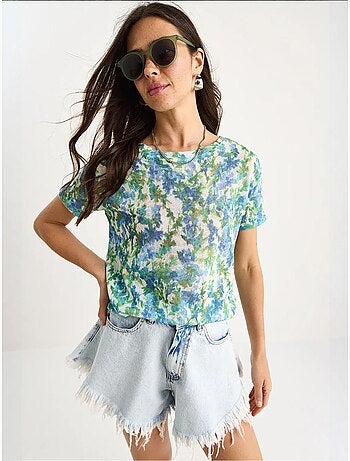 T-shirt a maniche corte con girocollo a fiori lucci