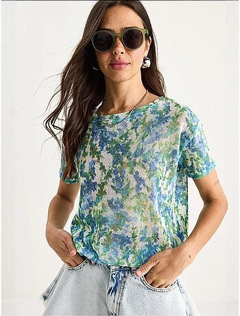 T-shirt a maniche corte con girocollo a fiori lucci