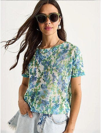 T-shirt a maniche corte con girocollo a fiori lucci