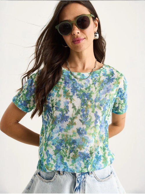 T-shirt a maniche corte con girocollo a fiori lucci - Kiabi T-shirt a maniche corte con girocollo a fiori lucci - Kiabi