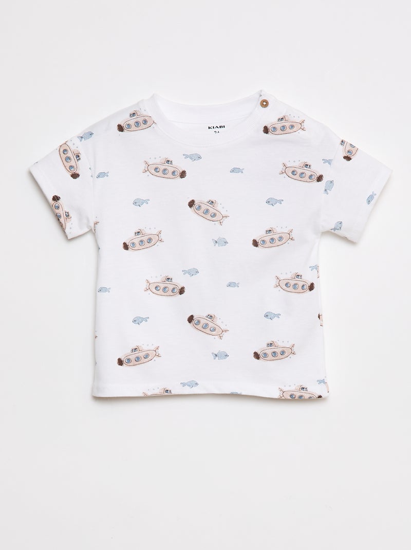 T-shirt a maniche corte con motivi e cut out sulla spalla BIANCO - Kiabi