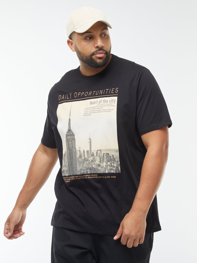 T-shirt a maniche corte con motivo Nero - Kiabi