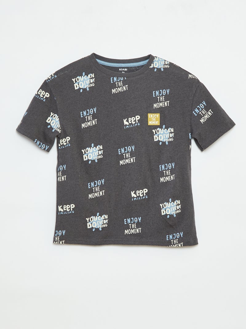 T-shirt a maniche corte con motivo Nero - Kiabi