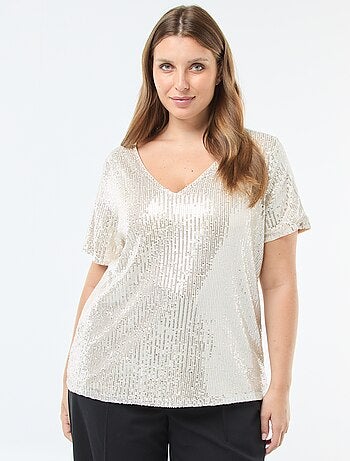 T-shirt a maniche corte con paillettes