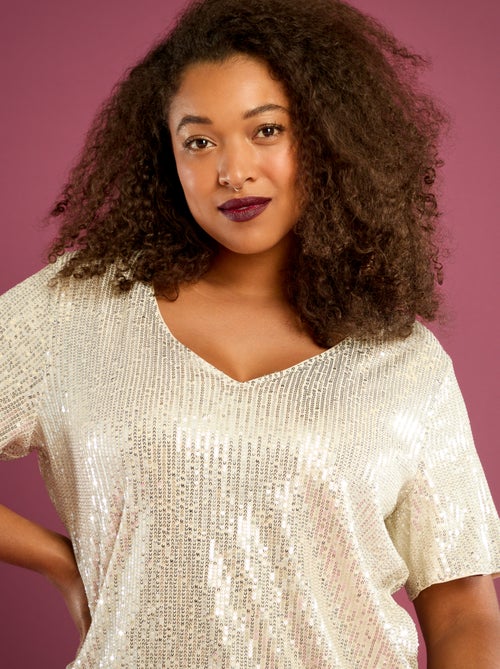 T-shirt a maniche corte con paillettes - Kiabi