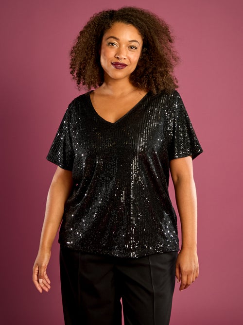T-shirt a maniche corte con paillettes - Kiabi