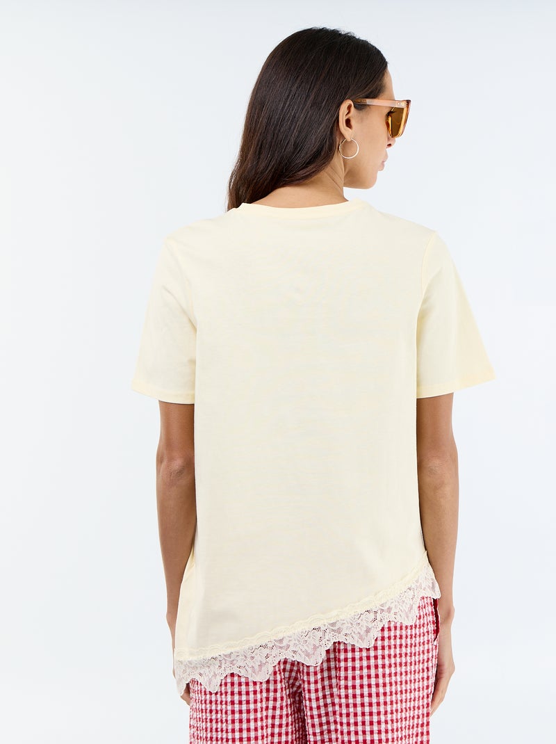 T-shirt a maniche corte con pizzo Beige - Kiabi