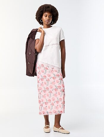 T-shirt a maniche corte con pizzo