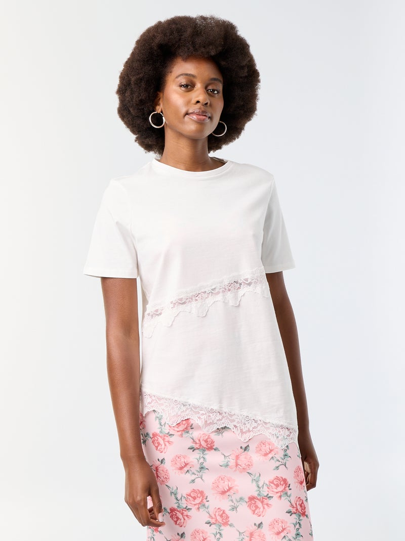 T-shirt a maniche corte con pizzo Bianco - Kiabi