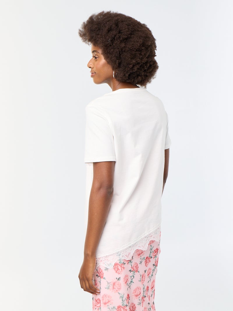 T-shirt a maniche corte con pizzo Bianco - Kiabi