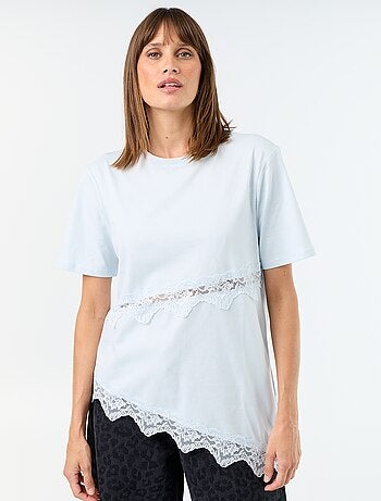 T-shirt a maniche corte con pizzo