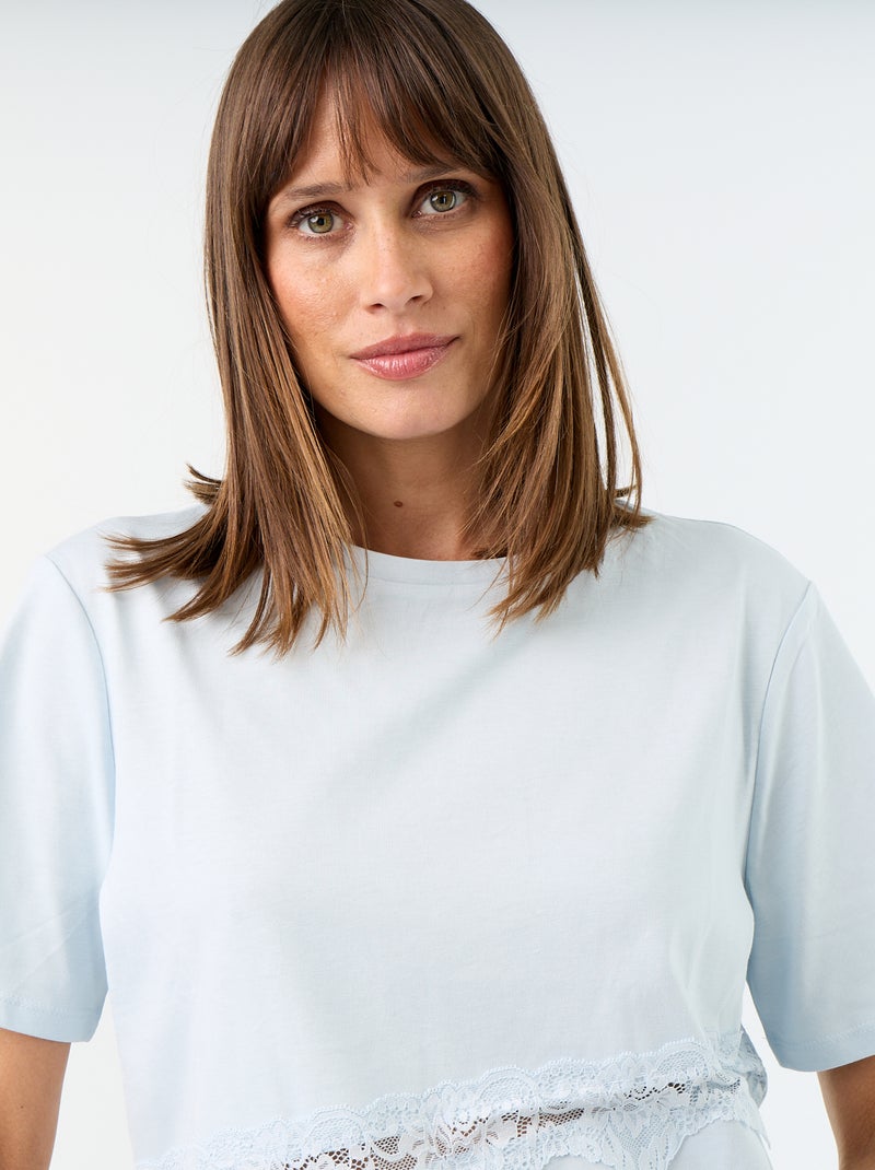 T-shirt a maniche corte con pizzo Blu - Kiabi