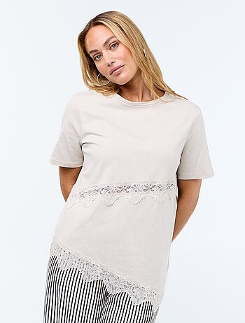 T-shirt a maniche corte con pizzo