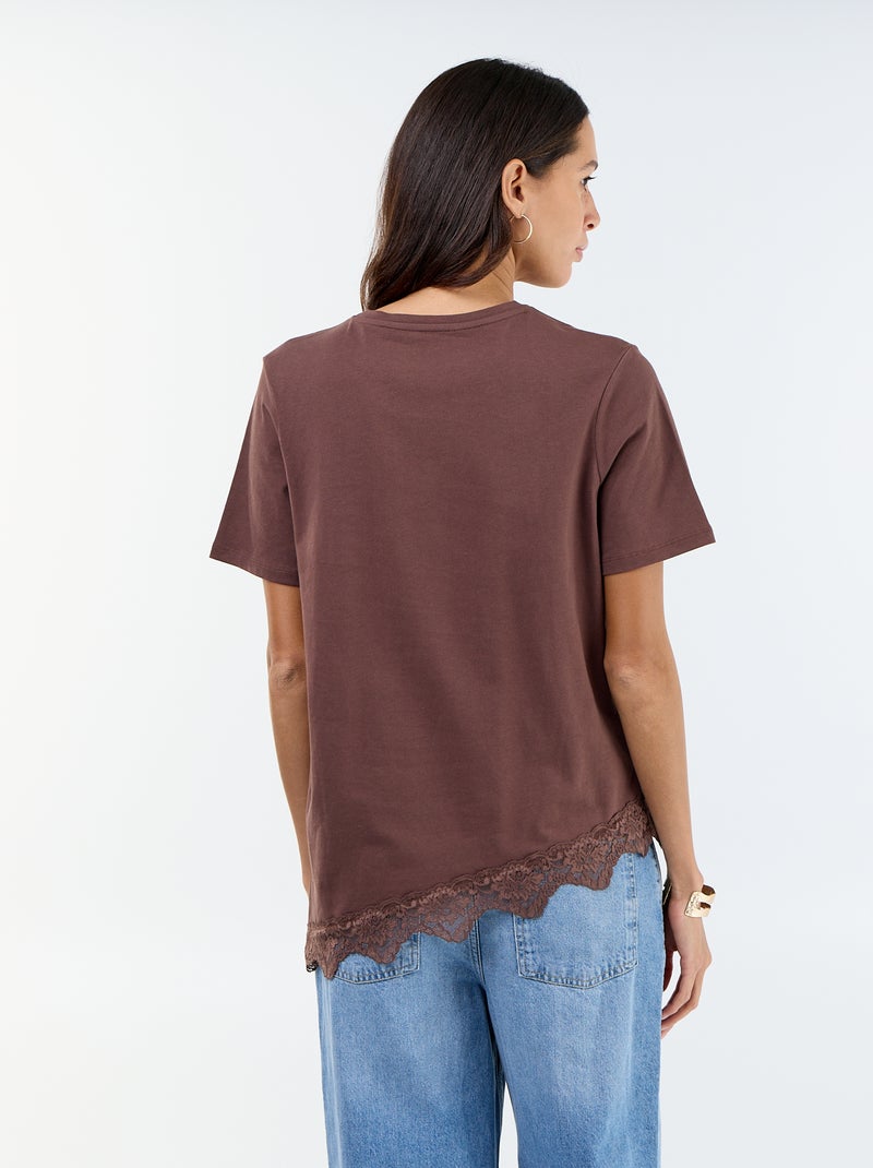T-shirt a maniche corte con pizzo Marrone - Kiabi