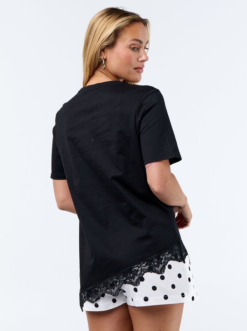 T-shirt a maniche corte con pizzo Nero - Kiabi