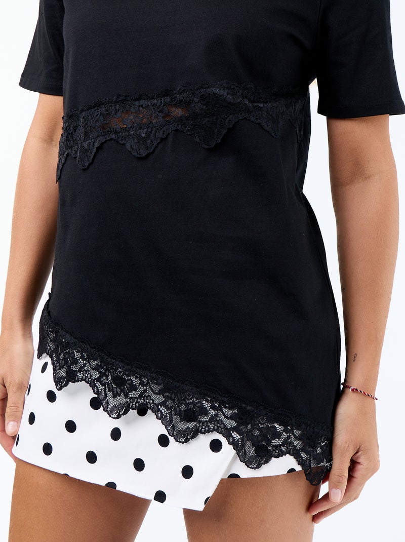 T-shirt a maniche corte con pizzo Nero - Kiabi