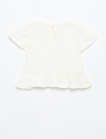 T-shirt a maniche corte con ricami e bordo a balze
