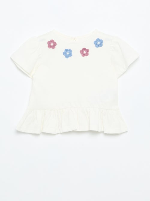 T-shirt a maniche corte con ricami e bordo a balze - Kiabi