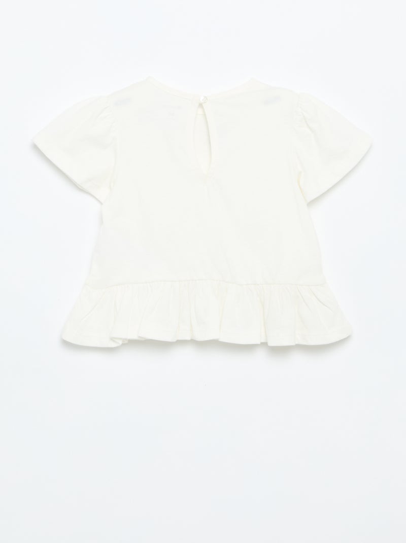T-shirt a maniche corte con ricami e bordo a balze Bianco - Kiabi