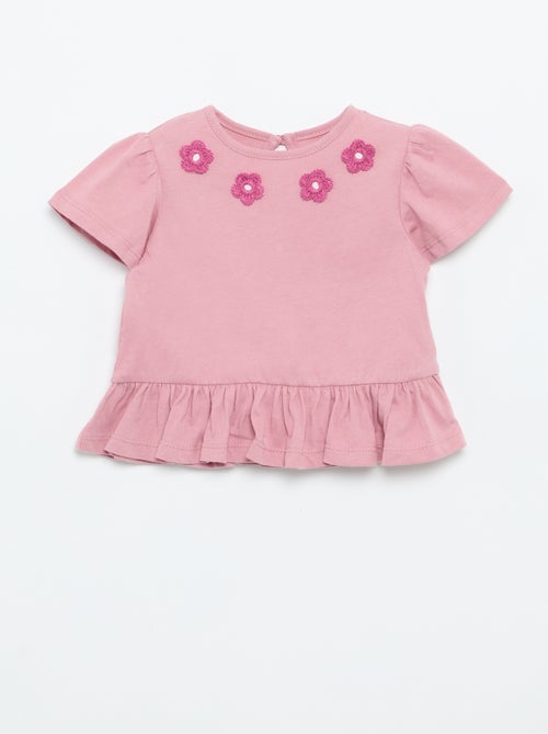 T-shirt a maniche corte con ricami e bordo a balze - Kiabi