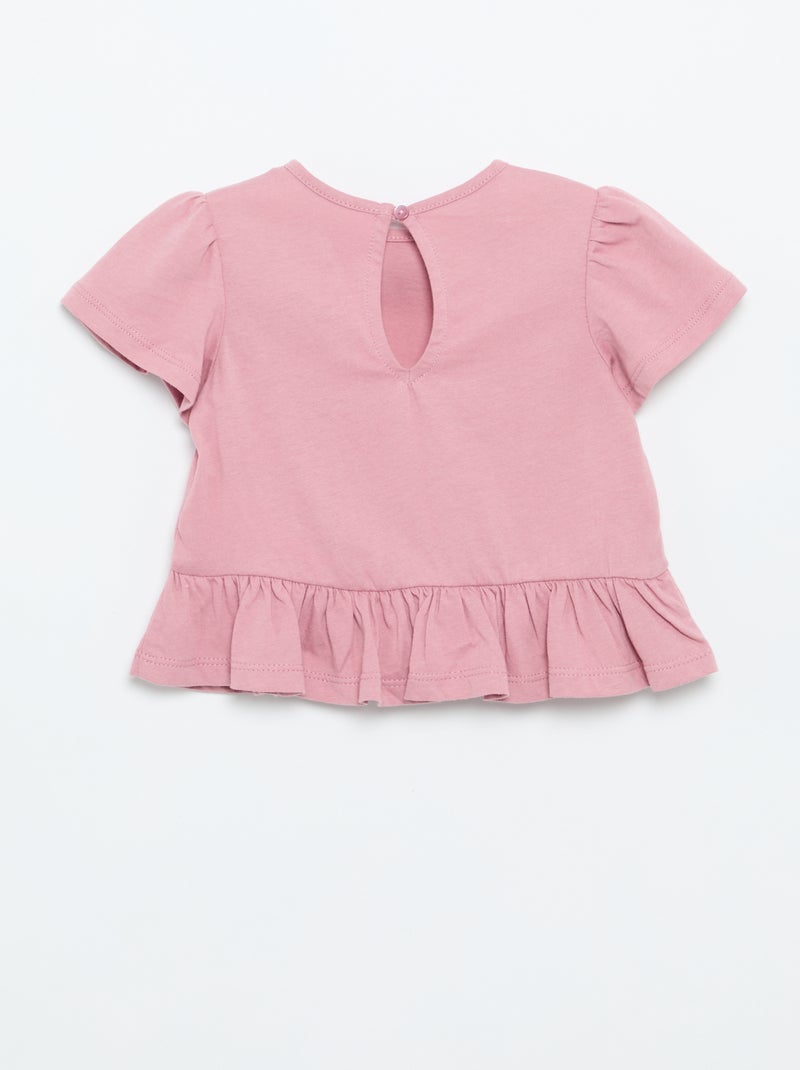 T-shirt a maniche corte con ricami e bordo a balze Rosa - Kiabi