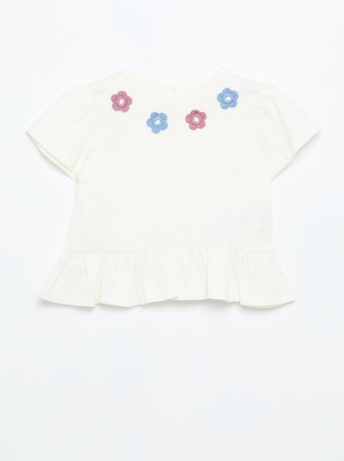 T-shirt a maniche corte con ricami e orlo a balze - Kiabi T-shirt a maniche corte con ricami e orlo a balze - Kiabi