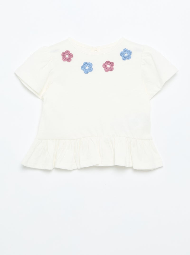 T-shirt a maniche corte con ricami e orlo a balze Bianco - Kiabi