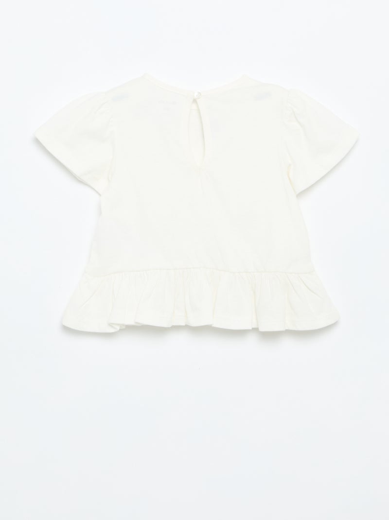 T-shirt a maniche corte con ricami e orlo a balze Bianco - Kiabi
