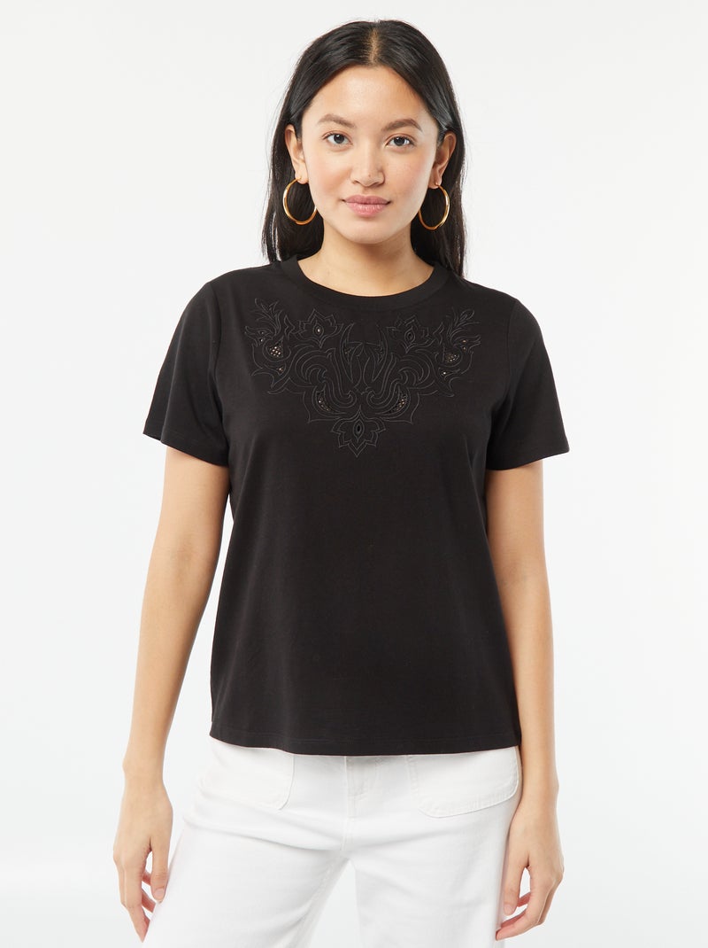 T-shirt a maniche corte con ricami fantasia nero - Kiabi