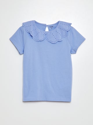 T-shirt a maniche corte con ricami in sangallo