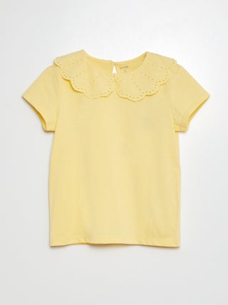 T-shirt a maniche corte con ricami in sangallo
