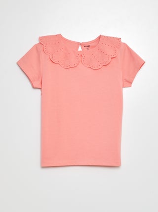 T-shirt a maniche corte con ricami in sangallo