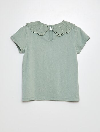 T-shirt a maniche corte con ricami in sangallo