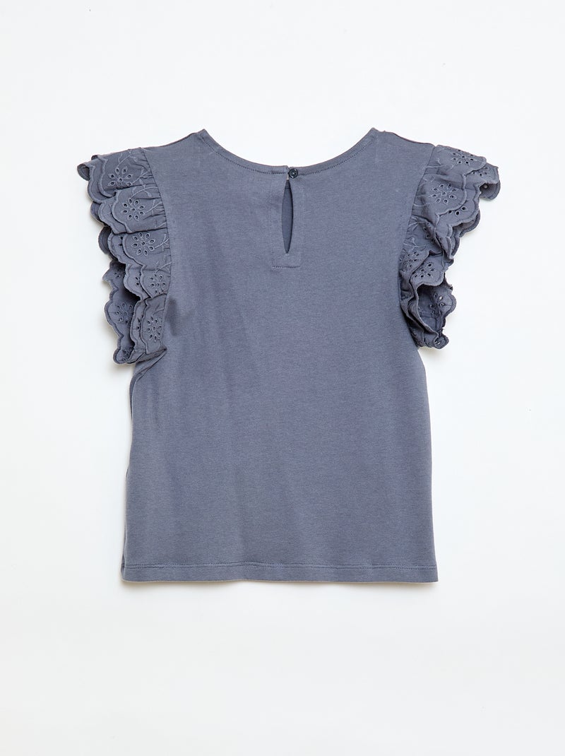 T-shirt a maniche corte con ricami inglesi Grigio - Kiabi