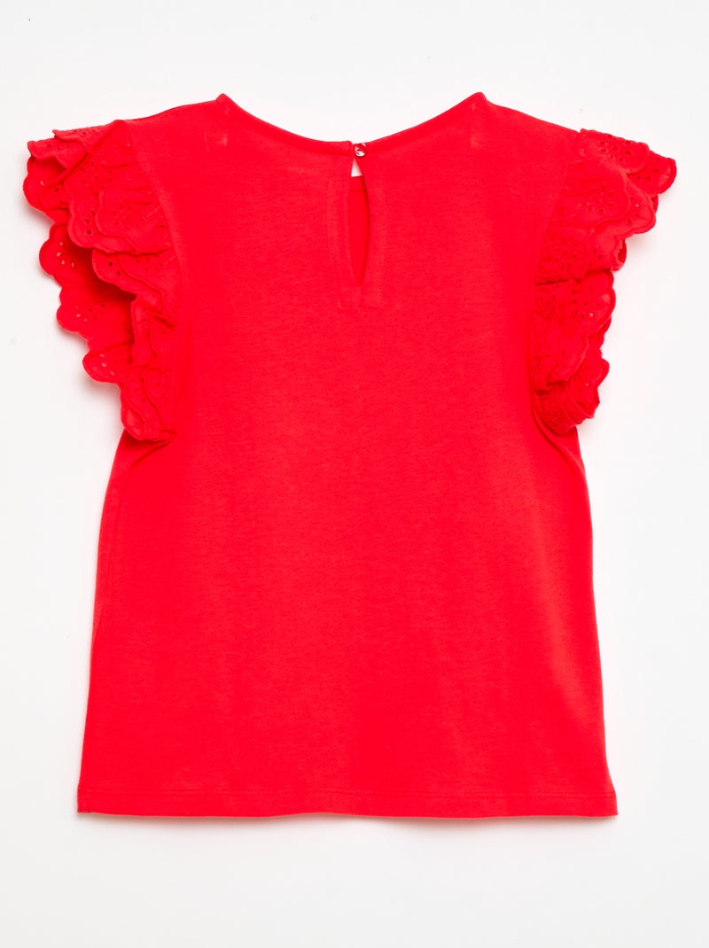 T-shirt a maniche corte con ricami inglesi Rosso - Kiabi